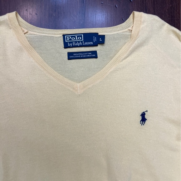 Polo Ralph Lauren V Neck Sweater Size Large Yellow 100% Pima Cotton Preppy Golf - Picture 5 of 13